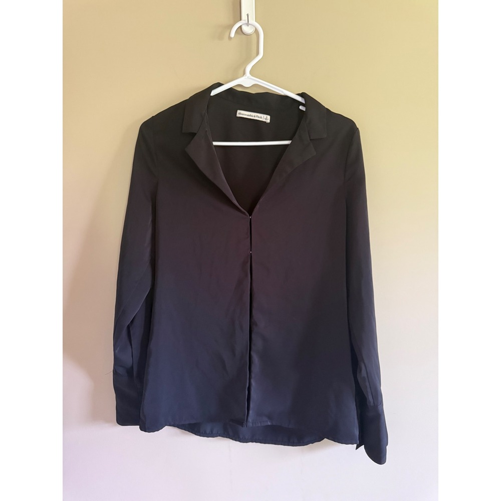 Abercrombie & Fitch Womens Black Long Sleeve Notched Collar Blouse Small